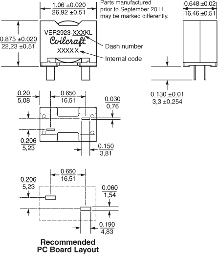 VER2923-103 | High current flat wire | Coilcraft VER2923-103 | High current flat wire | Coilcraft
